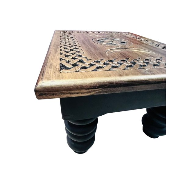 Handcrafted Triple Moon Altar Table with Pentagram - Wiccan Witchcraft Wooden Su - Picture 15 of 15